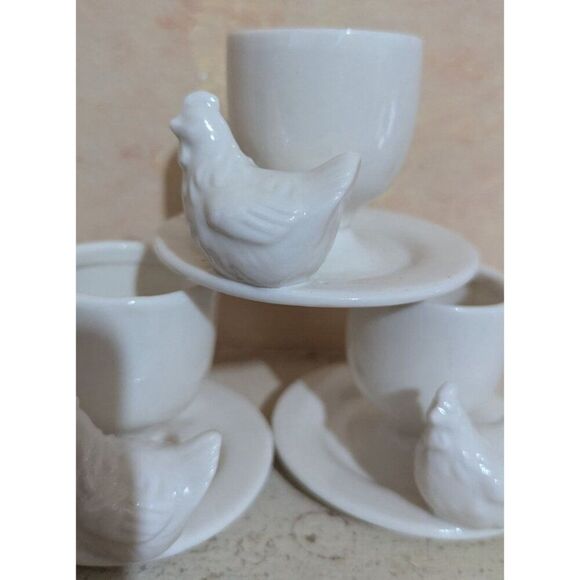 vintage Ceramic Egg Cups Chicken Design    Breakfast Decor Set Of 3 Farmhouse - Picture 6 of 8